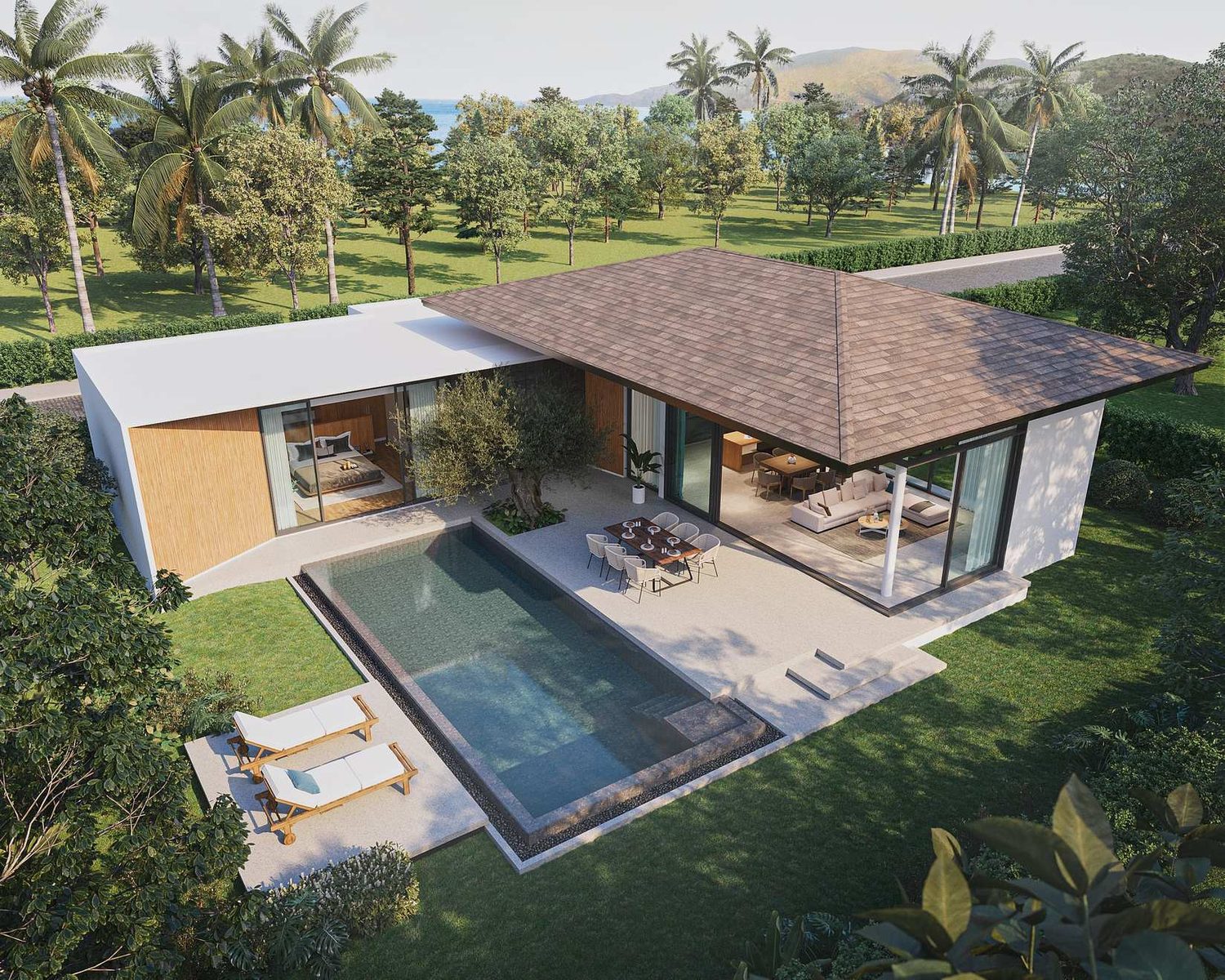 Botanica Four Seasons — Modern Zen villa with a plunge pool seen from above