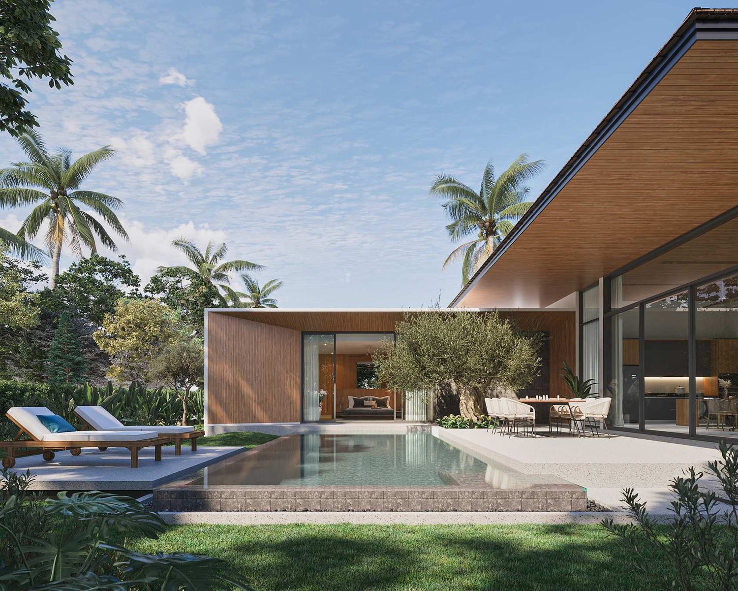 Botanica Four Seasons — Modern Zen villa with palm trees and a pool